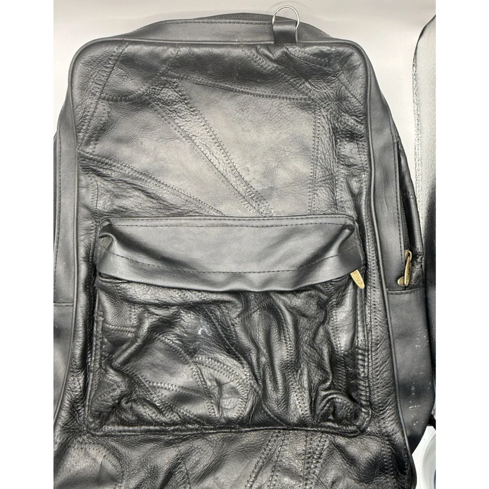 Vintage Patchwork Leather‎ Backpack – Classic Black Travel Bag with Unique Style